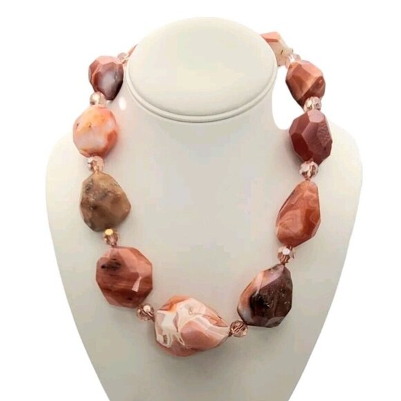 Lot Larg Natural Carnelian Agate Gemstone Aurora Borealis Necklace Bracelet‎ Set - Picture 1 of 13